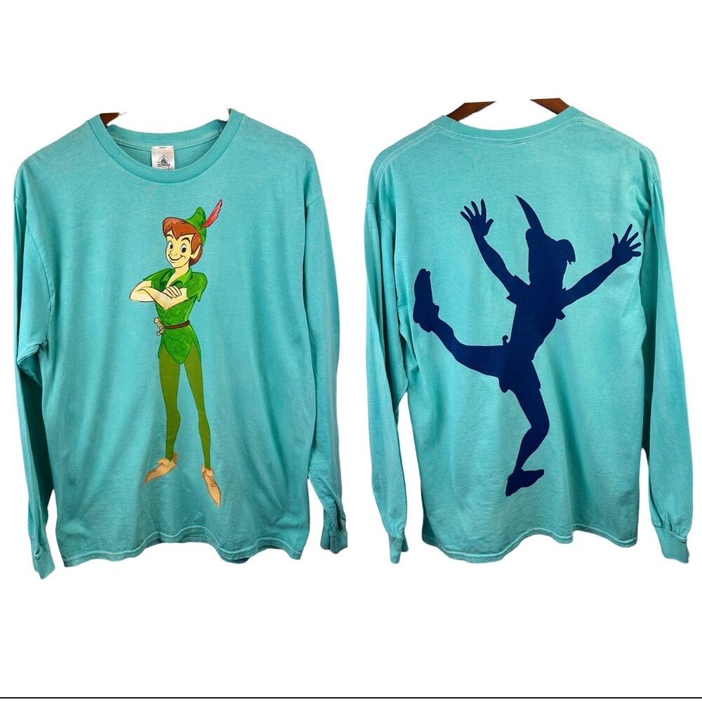 NWOT Adult Med Disney Parks Peter Pan Shadow Double Graphic Long Sleeve Shirt